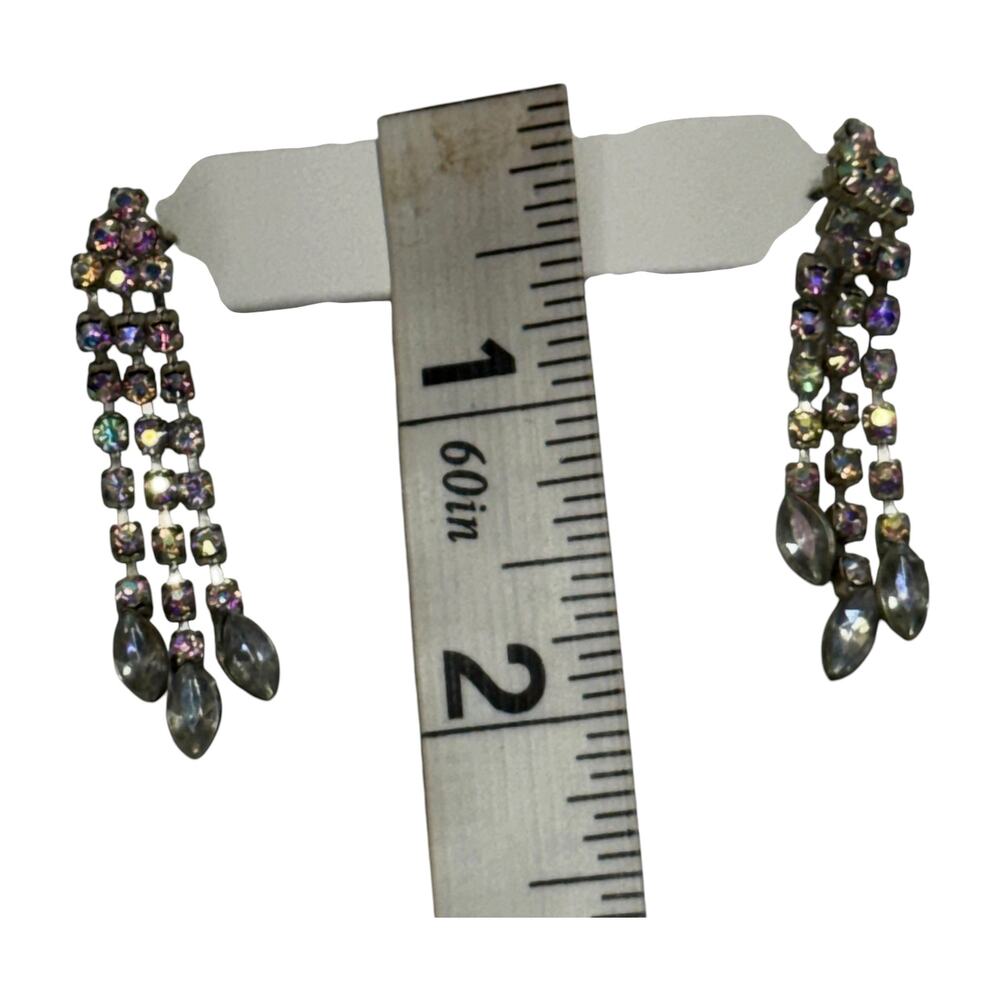 Gunmetal AB Rhinestone Waterfall Drop Earrings 3-Chain Cascade 2in - Picture 6 of 6